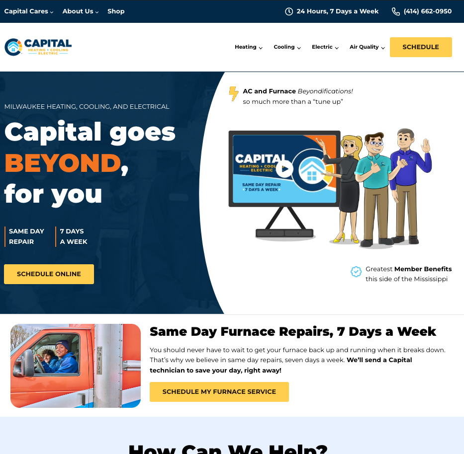 Capital Heating Cooling and Electric Website by Wizard of Ads Online